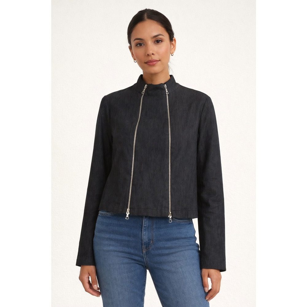 Y2K ASTUCES Womens Blazer Size 2 Denim Double Zip Jacket Office Siren France
